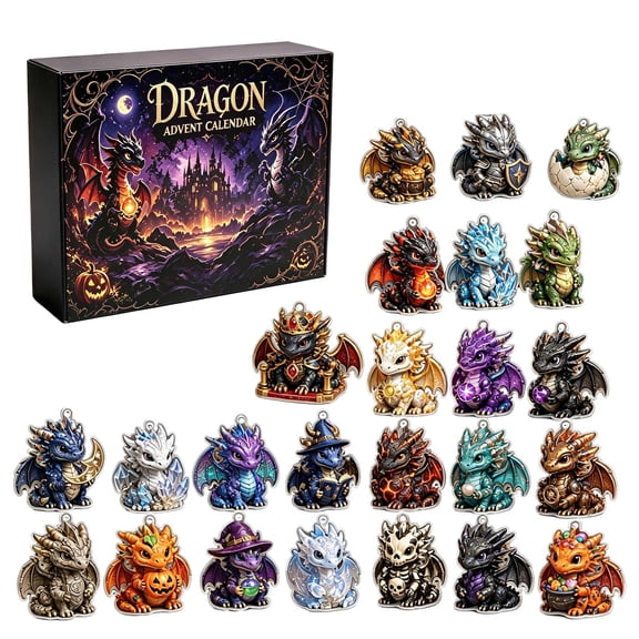 Dragon Advent Calendar 2026, 24 Pieces 2D Acrylic Fantasy Dragon Ornaments, Xmas Countdown Surprise Box, Holiday Gift for Mythical Dragon Enthusiasts Boys Kids Teens Adults