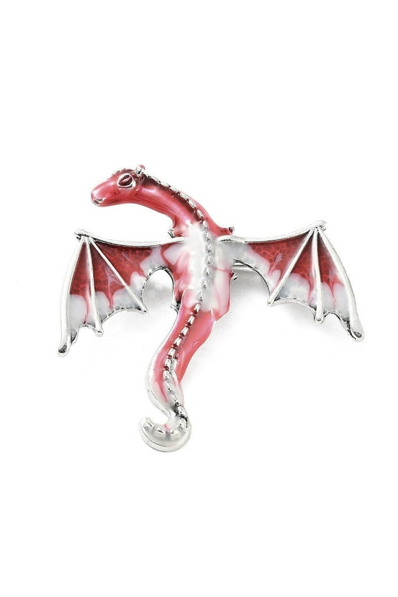 Dragon Alloy Brooch Enamel Pins Silver FireBrick 62x58x11mm