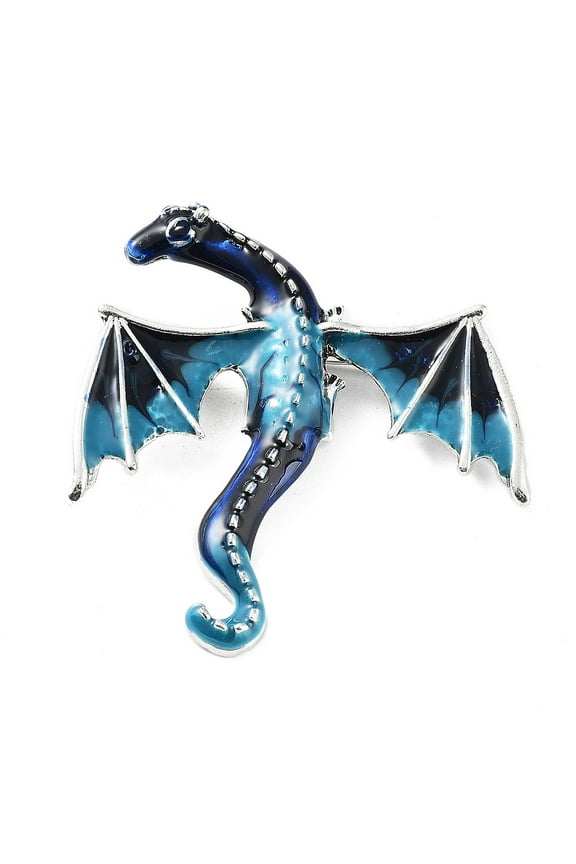 Dragon Alloy Brooch Enamel Pins Antique Silver Marine Blue 62x58x11mm