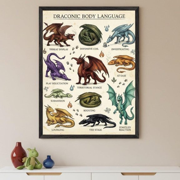 Dragon Anatomy Chart Medieval Bestiary Fantasy Wall Decor Unframed Paper Print