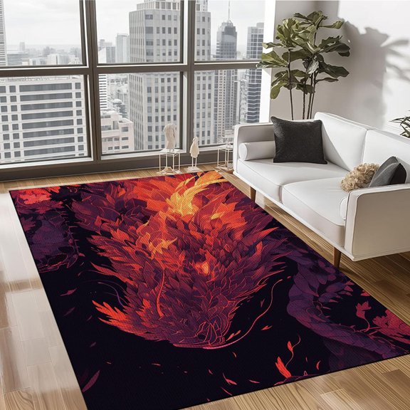 Dragon Area Rug,Fire Dragon Carpet 5x8 for Bedside for Kids Boys Teens Adult,Wildlife Pattern Living Room Rug Non Slip,Black and Fire Animal Accent Rug Set for Bedroom Non Shedding