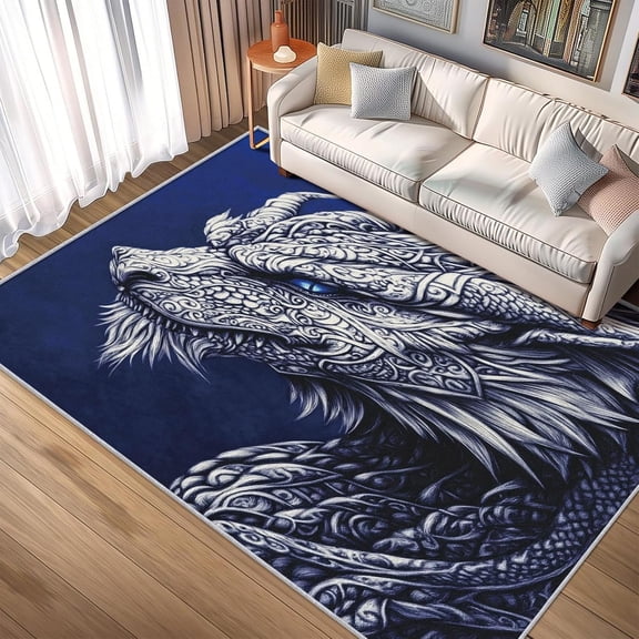 Dragon Area Rugs, Fantasy Mythical Creature Pattern Carpet, Washable Non Slip Low Pile Soft Rug for Living Room Bedroom Decor Mat 4x6ft