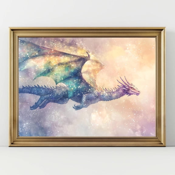 Dragon Art Print Fantasy Dragon Wall Art Celestial Creature Illustration Pastel Sky Decor Mystical Nursery Art Whimsical Fantasy