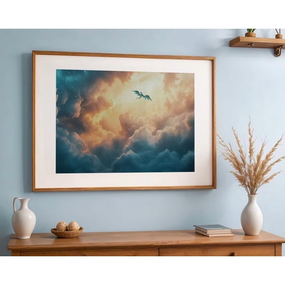 Dragon Art Print: Moonlit Celestial Landscape, Fantasy Wall Décor 24x36 UNFRAMED