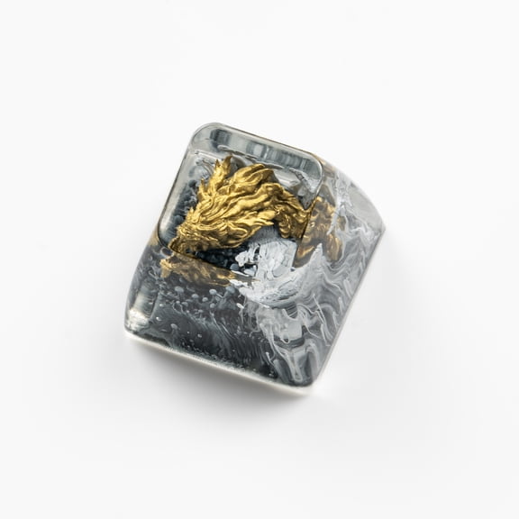 Dragon Artisan Keycaps for Mechanical Keyboard, Black & Gold Resin Keycap Set, Handmade 3D Design - Unique Birthday Gift for Men
