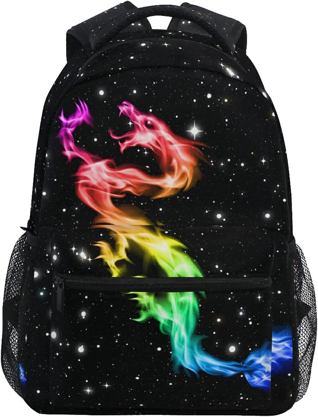 Dragon Backpack for Kids Boys Girls, Rainbow Galaxy Monster Backpacks