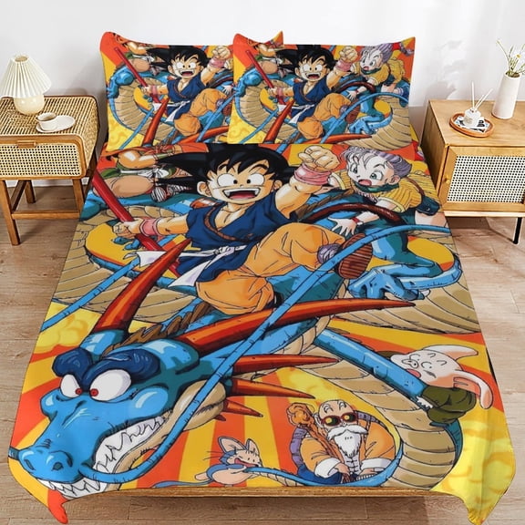 Dragon Ball 3-piece Bedding Set Queen Size,Kids Bedding Include 1 Duvet Cover and 2 Pillowcases for Girls Boys Women Men
