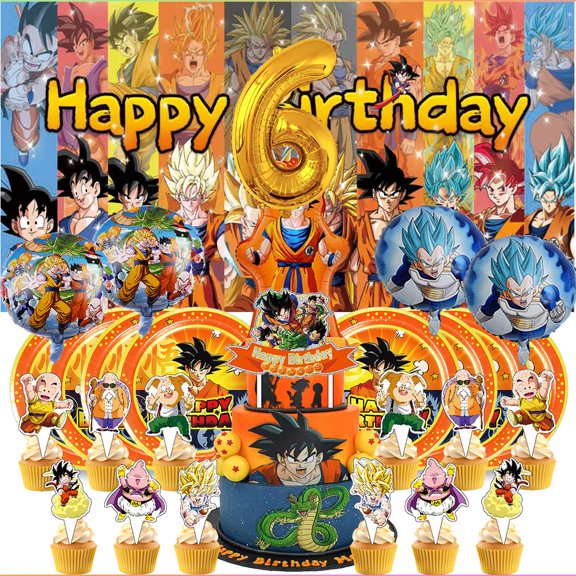 Dragon Ball 6th Tableware Balloons Cake Toppers Backdrop Banner Supplies Party Decor Plates Decorations