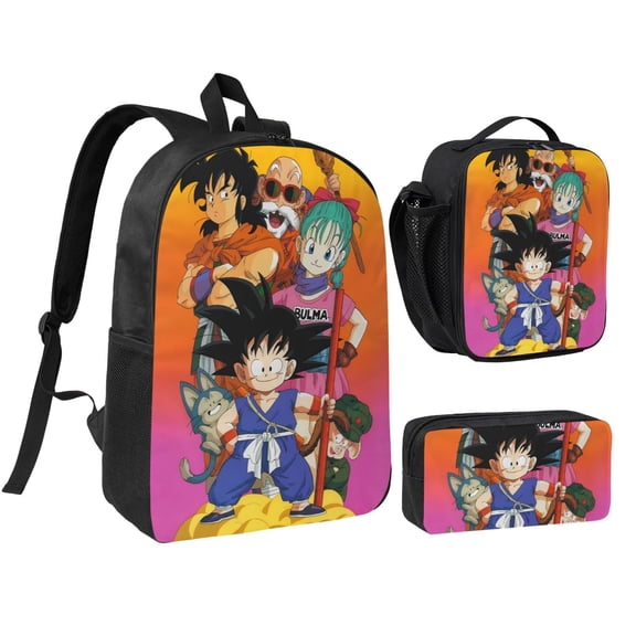 Dragon Ball Back-Pack With Lunch Box And Pencil Case 3 Pcs Large Capacity Shoulder Bag For Travel Hiking