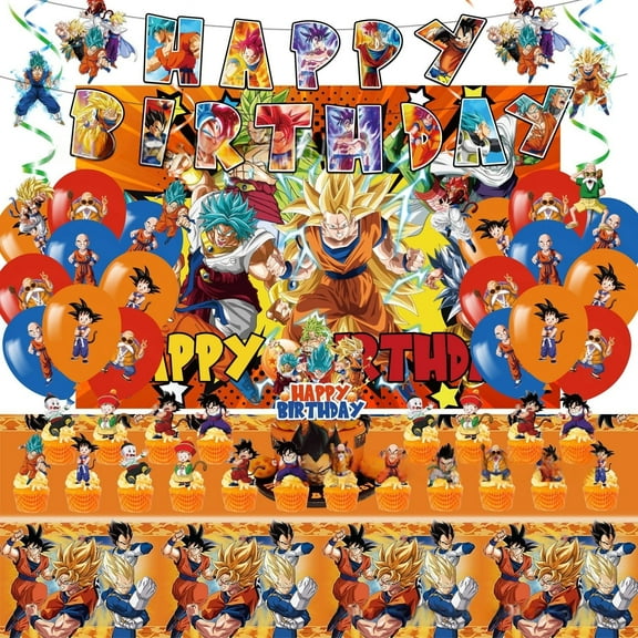 Dragon Ball Birthday Party Supplies, Dragon Ball Party Decorations Set - Dragon Ball Birthday Decoration Banner Background Tablecloth and Dragon Ball Balloon Cake Topper and Other Party Supplies