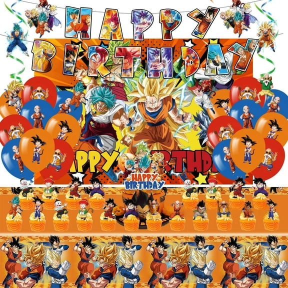 Dragon Ball Birthday Party Supplies, Dragon Ball Party Decorations Set - Dragon Ball Birthday Decoration Banner Background Tablecloth and Dragon Ball Balloon Cake Topper and Other Party Supplies