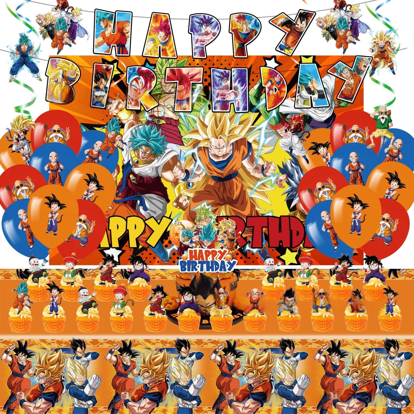 Chiikawa Birthday Party Supplies Set – Balloons, Banner, Cake Toppers, Tablecloth