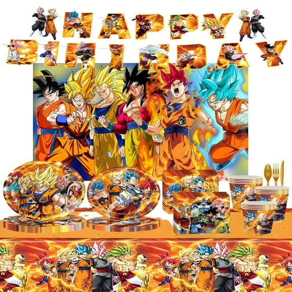 Dragon Ball Birthday Party Supplies,Dragon Ball Party Decorations & Tableware Set- Dragon Ball Birthday Decorations Banner Backdrop Plates Cups Tablecloth etc Dragon Ball Party Supplies