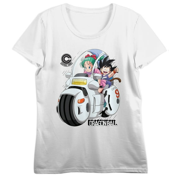Dragon Ball Goku & Bulma Motorcycle Ride Crew Neck Short Sleeve Women's White T-shirt-XL
