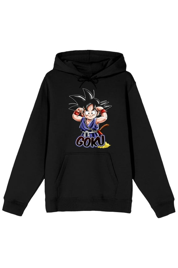 Dragon Ball Goku Strong Arms Adult Black Long Sleeve Hooded Sweatshirt-Medium