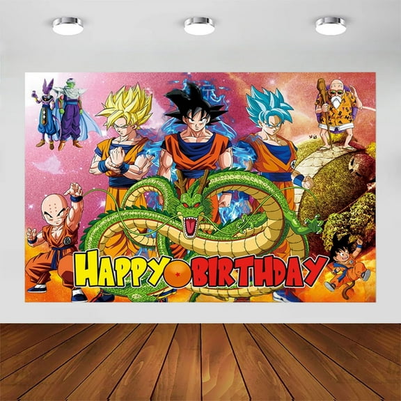 Dragon-Ball Happy Birthday Anime Cartoon Theme Backdrops Banner Birthday Party Decor Supplies(5x3ft)