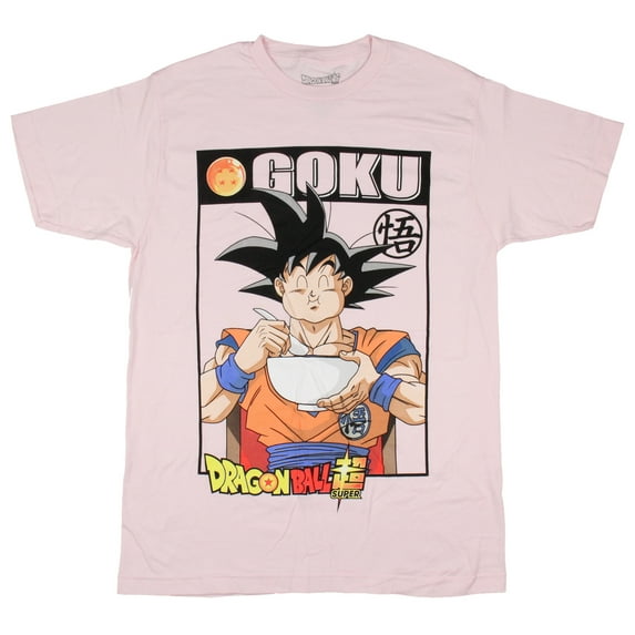 Dragon Ball Super Anime Men's Goku Eating Ramen Pink Adult Graphic T-Shirt