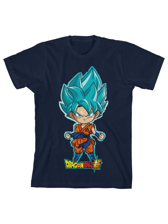 Dragon Ball Super Boys Graphic Tee Chibi Super Saiyan Blue Goku 100% Cotton Short Sleeve Crew Neck Officially