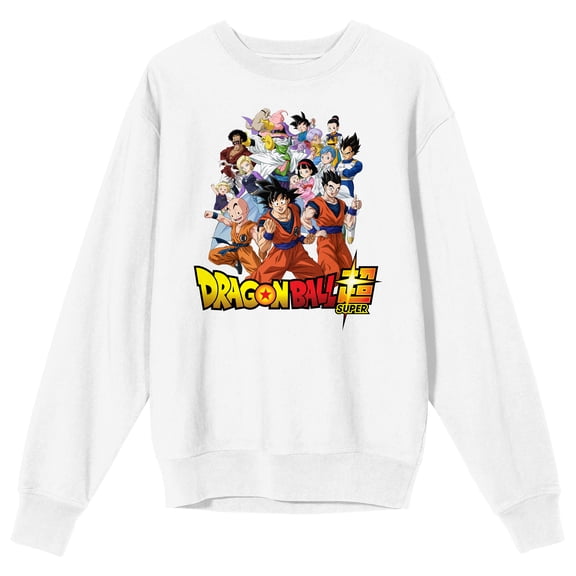Dragon Ball Super - Dragon Ball Characters, Logo text, Circular Background on White Adult Crew Neck Sweatshirt - 3XL