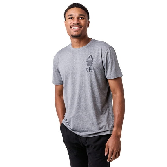 Dragon Ball Super Fiery Silhouette & Kanji Men's Athletic Heather Crew Neck Short Sleeve Performance Gym Tee Shirt-XXL