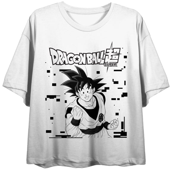 Dragon Ball Super Goku Black Rectangles Women's White Crew Neck Short Sleeve Crop Top-XS