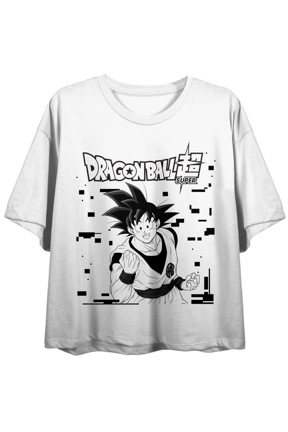 Dragon Ball Super Goku Black Rectangles Women's White Crew Neck Short Sleeve Crop Top-XS