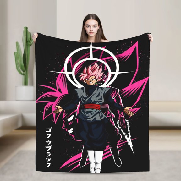 Dragon Ball Super Goku Black Super Saiyan Rosé Graphic Blanket, Goku Black Pink Aura Anime Warrior Throw Blanket, Dragon Ball Super Fan Gift