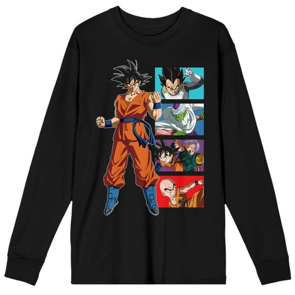 Dragon Ball Super Goku & Character Panels Adult Black Crew Neck Long Sleeve Tee-Large