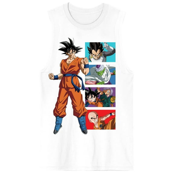 Dragon Ball Super Goku & Character Panels Crew Neck Sleeveless Men's White Tank Top