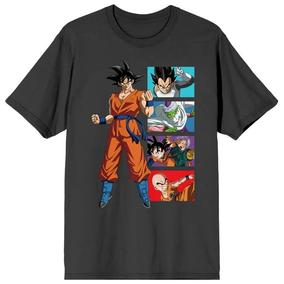 Dragon Ball Super Goku Character Panels Men's Charcoal Crew Neck Short Sleeve T-shirt-Medium