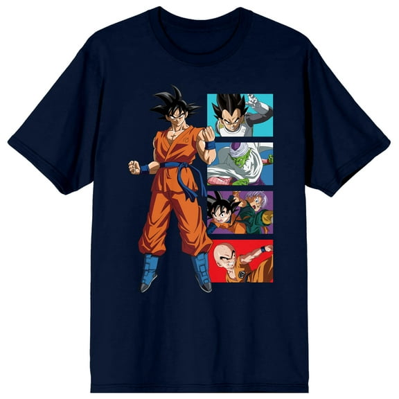 Dragon Ball Super Goku Character Panels Men's Navy Crew Neck Short Sleeve T-shirt-Medium
