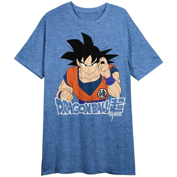 Dragon Ball Super Goku Crew Neck Short Sleeve Blue Heather Women's Night Shirt-Medium