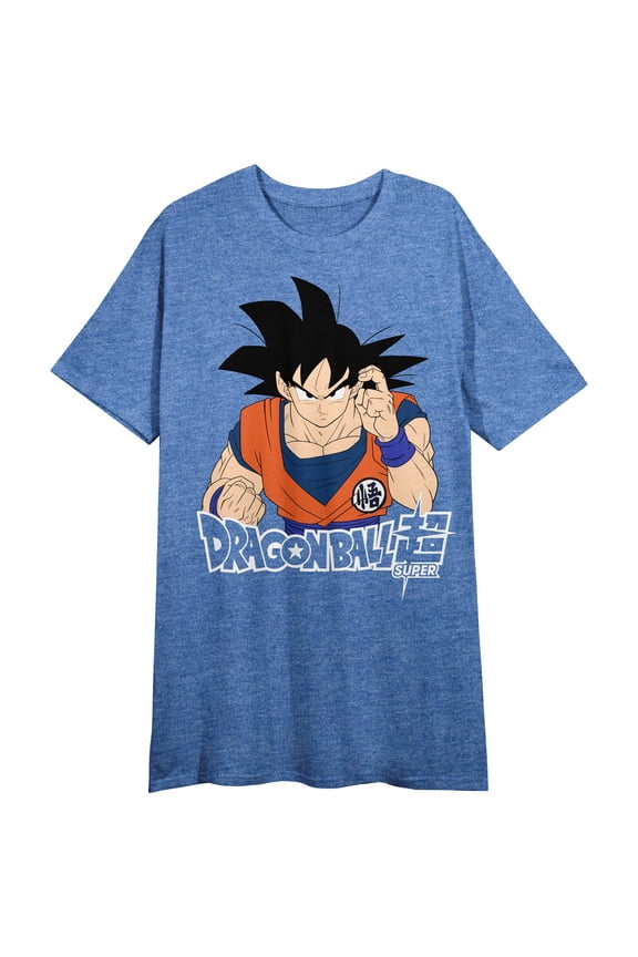 Dragon Ball Super Goku Crew Neck Short Sleeve Blue Heather Women's Night Shirt-XL