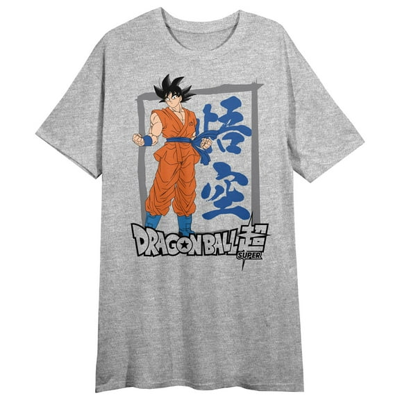 Dragon Ball Super Goku & Kanji Crew Neck Short Sleeve Gray Heather Women's Night Shirt-Medium