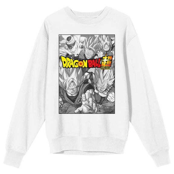 Dragon Ball Super Group Action Short Crew Neck Long Sleeve White Adult Sweatshirt-XL