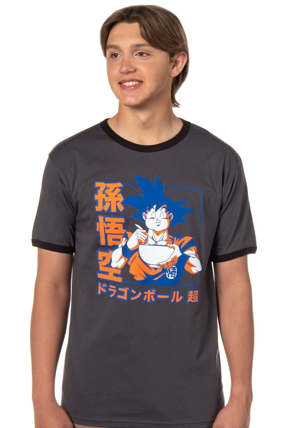 Dragon Ball Super Men's Goku Ramen Kanji Design Adult Anime Ringer T-Shirt