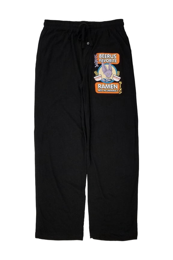 Mens Black Beerus Favorite Ramen Sleep Pants Pajama Bottoms L