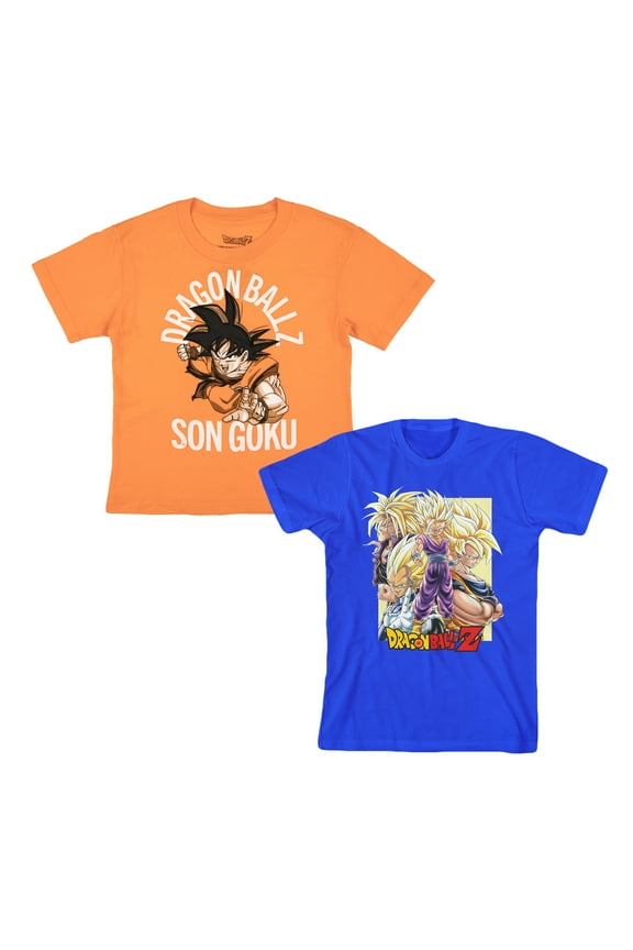 Dragon Ball Super Saiyan Characters Boy's 2-Pack Crew Neck Short Sleeve T-shirt Set 10/12 (L)
