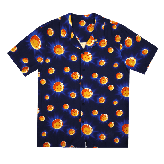 Dragon Ball Super: Super Hero Dragon Balls All-Over Print Short Sleeve Blue Button-Down Shirt-Small