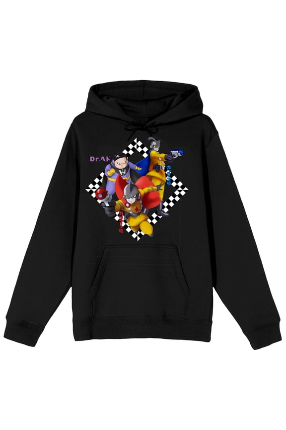 Dragon Ball Super The Movie Super Hero Characters In Checkered Diamond Long Sleeve Black Adult Hooded Sweatshirt-XS