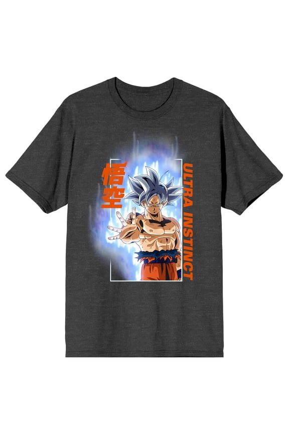 Dragon Ball Super Ultra Instinct Goku Adult Charcoal Heather Crew Neck Short Sleeve T-shirt-3XL