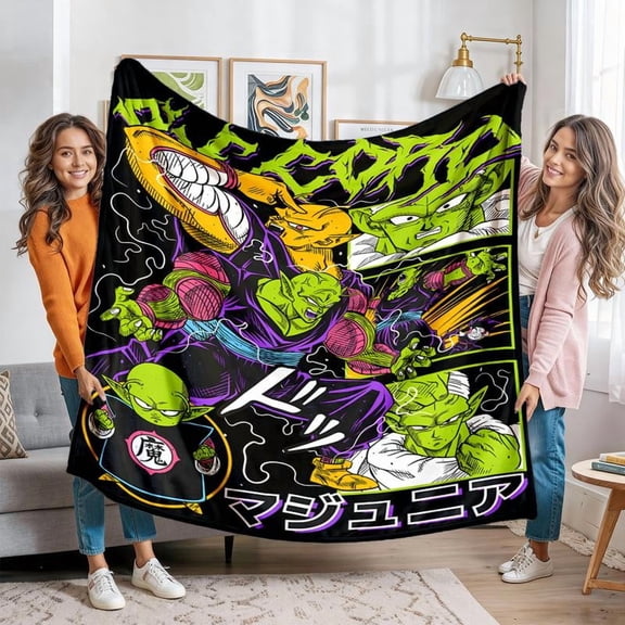 Dragon Ball Theme Flannel Blanket, Soft Skin-Friendly Fabric, Features Classic Characters Like Piccolo, Perfect for Anime Fans at Home, Soft Warm Throw