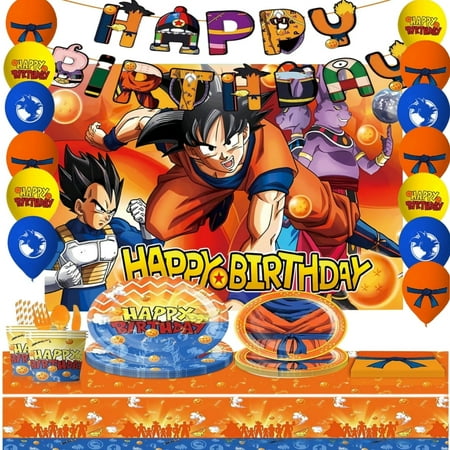 Dragon Ball Theme Party Decorations Tableware Set , 125PCS Dragon Ball Birthday Plates and Cups Napkins Tablecloth Dragon Ball Birthday Decorations Tableware