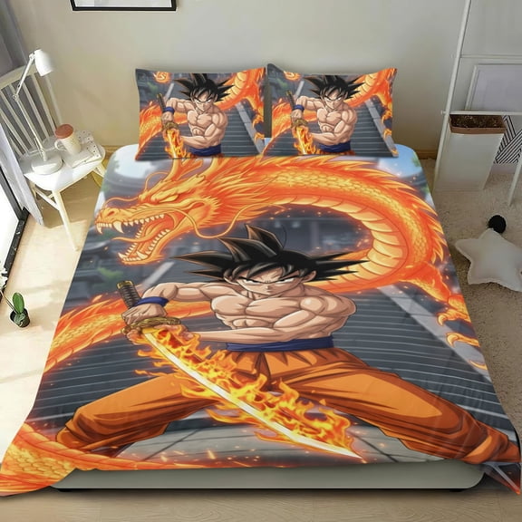 Dragon Ball Z cotton sheet set, three pieces, soft on skin, distinctive design, durable stitching, great gifts for family, friends, fans, 36x75 in (90*190 cm).