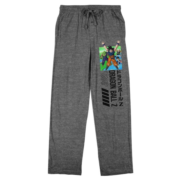 Dragon Ball Z Action Characters and Kanji Title Men's Heather Gray Sleep Pajama Pants-Medium