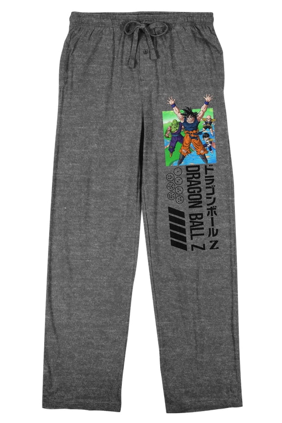 Dragon Ball Z Action Characters and Kanji Title Men's Heather Gray Sleep Pajama Pants-Small