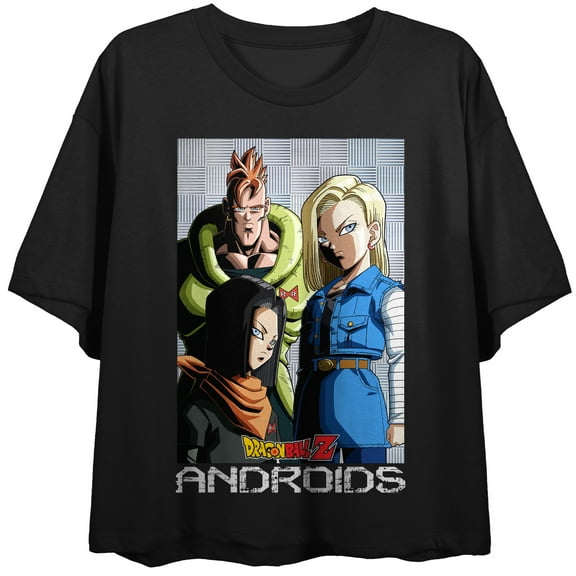 Dragon Ball Z Androids Women's Black Crew Neck Short Sleeve Crop Top-Medium