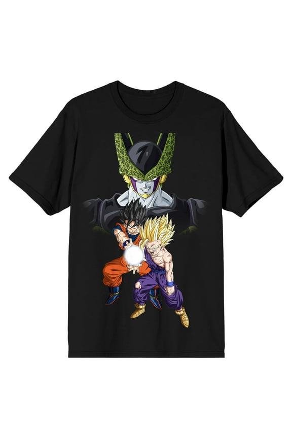 Dragon Ball Z Cell Goku and Gohan Men's Black T-shirt-XXL