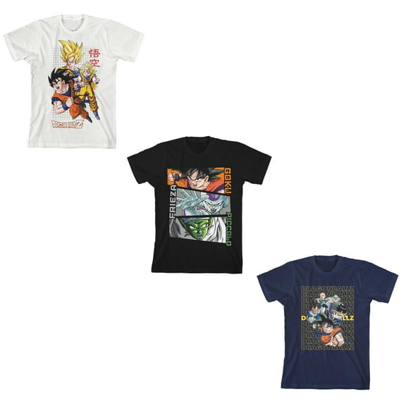 Dragon Ball Z Character Art 3-Pack Crew Neck Short Sleeve Youth Boy's T-shirt Set Large