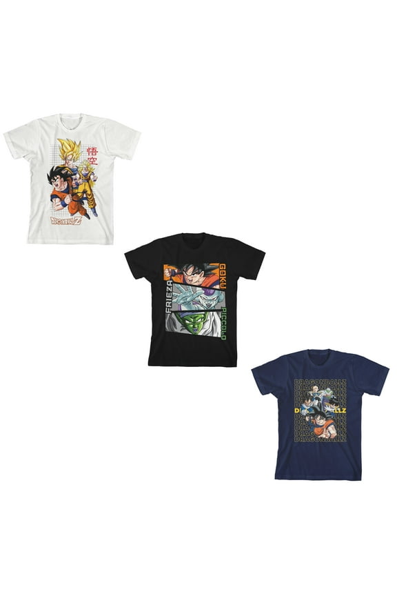 Dragon Ball Z Character Art 3-Pack Crew Neck Short Sleeve Youth Boy's T-shirt Set Medium